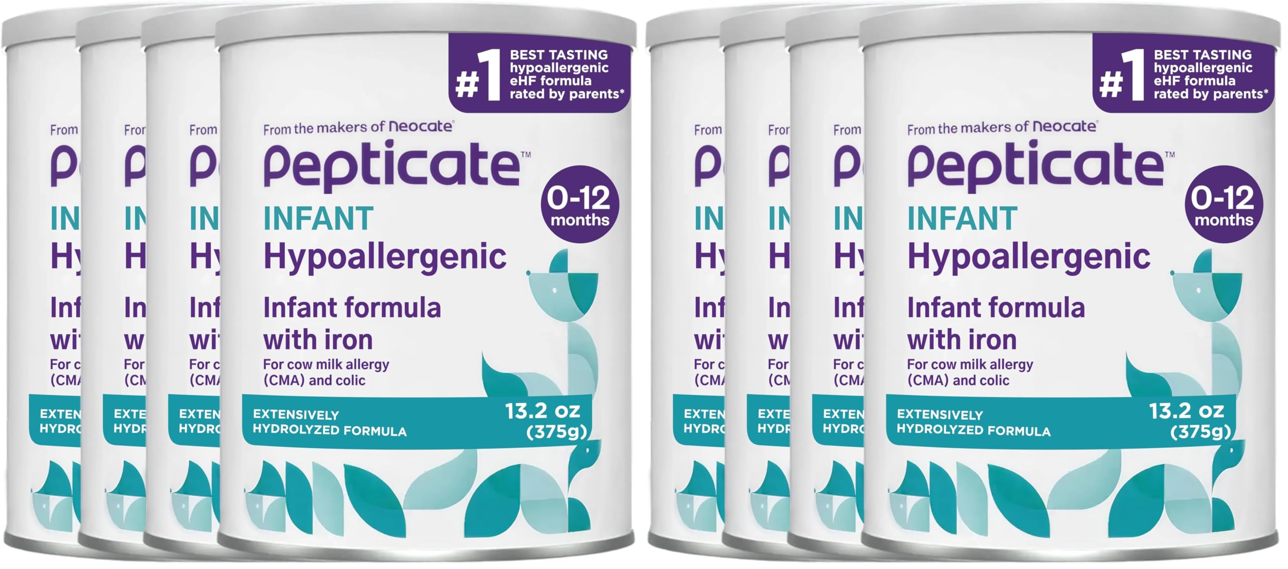 Pepticate Hypoallergenic Infant Formula for Relief of Cow Milk Allergy Symptoms,Nutritionally Complete Baby Milk with DHA,ARA&Prebiotics,Baby Formula Suitable from 0-12 months,13.2oz,(Pack of 8) 13.2 Ounce (Pack of 8)
