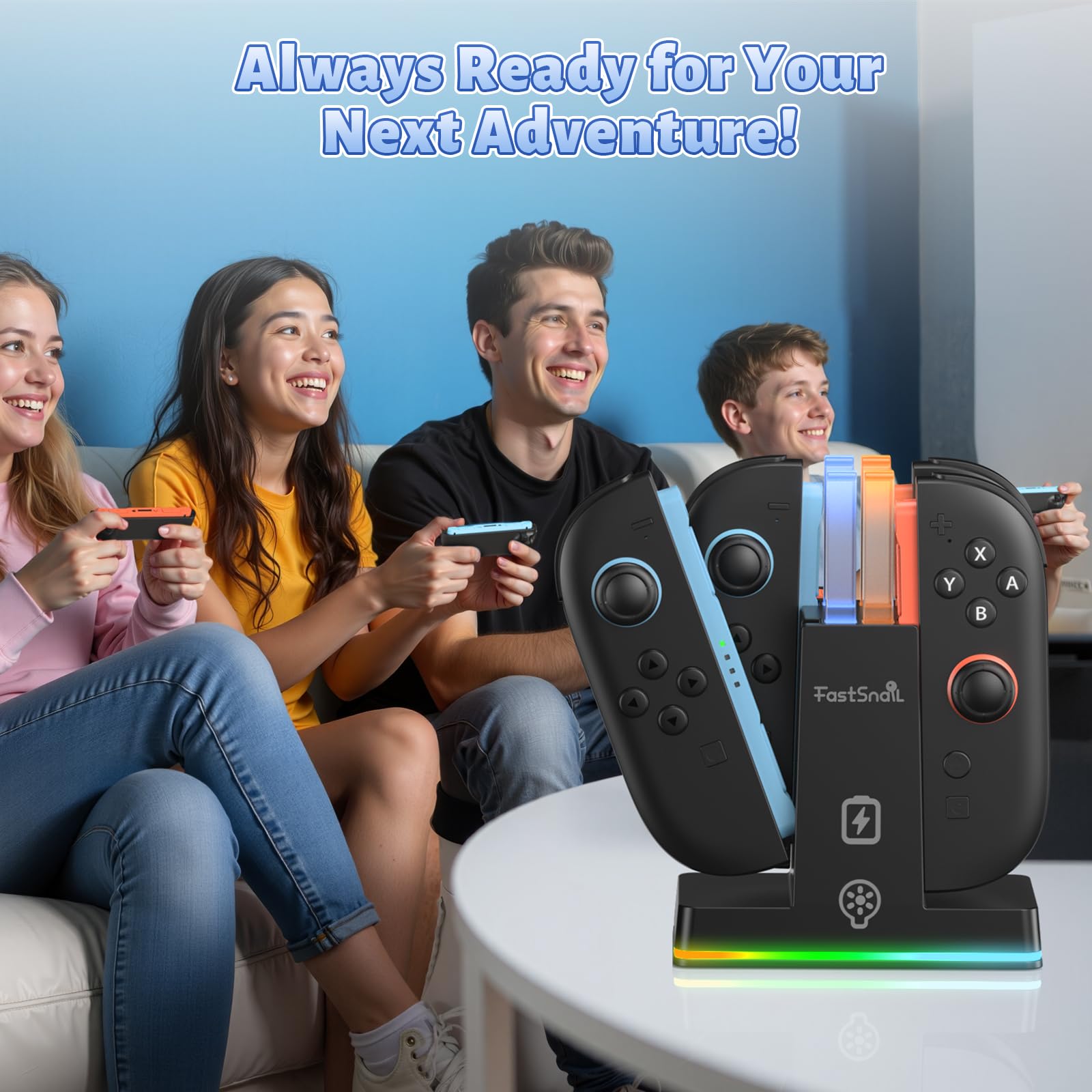 FASTSNAIL RGB Caricatore per Switch 2, Dock di ricarica compatibile con Switch 2 per Joycon 2, Controller accessorio per Switch 2, 9 modalità di luce RGB(NON per Switch 2017/OLED)