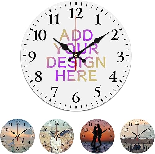 FGHJ Reloj de pared personalizado, diseño de tu propia foto, texto, logotipo, silencioso, sin tictac, reloj digital con foto para dormitorio, sala