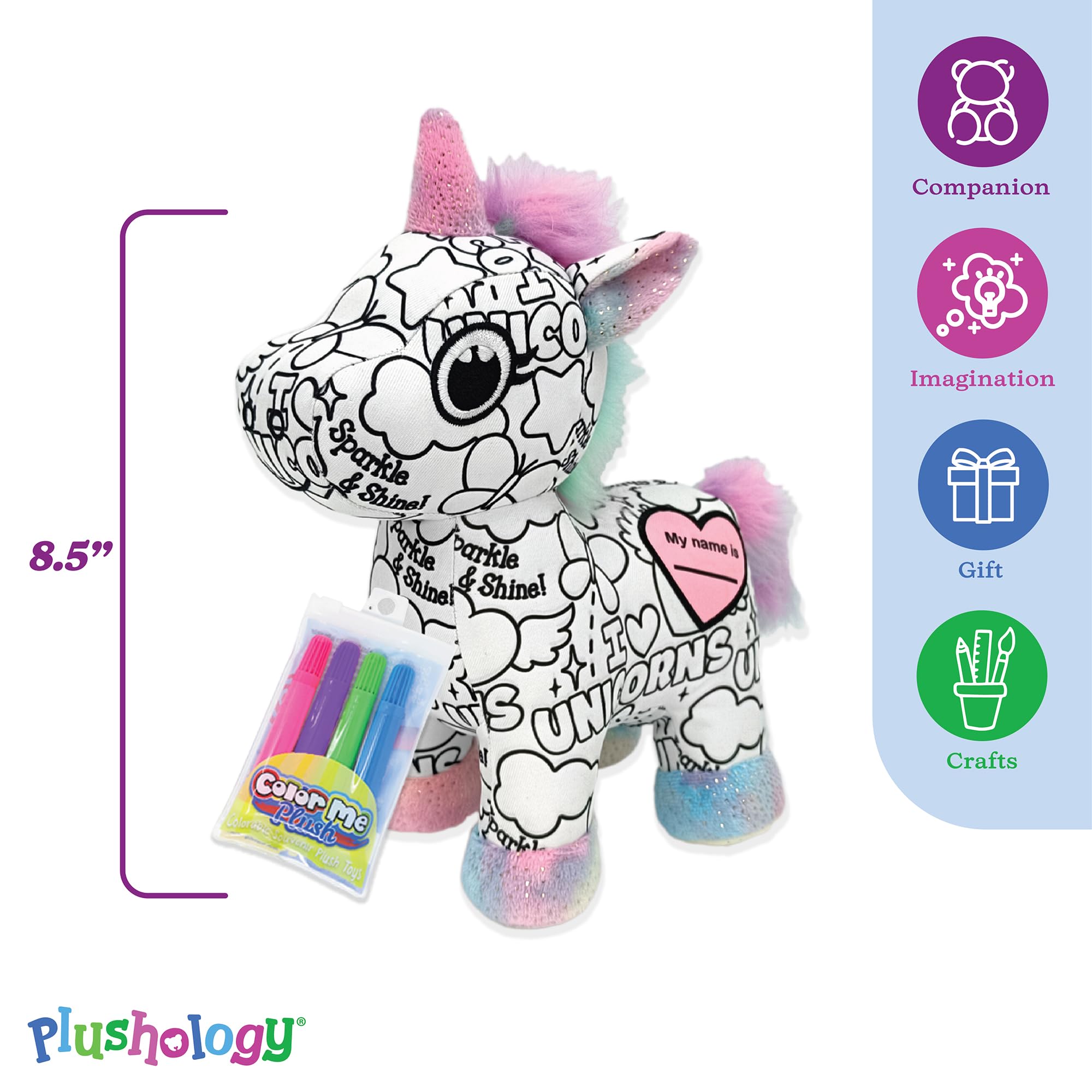 Color Me Plush T-Rex Stuffed Animal - Washable Markers Included 8.5 Inch