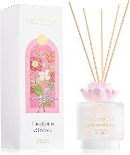 COCORRÍNA Gypsum Flower Reed Diffuser – Eucalyptus & Freesia Scent, 6.76 oz Oil with 8 Sticks, Long-Lasting Home Fragrance for Bathroom Décor