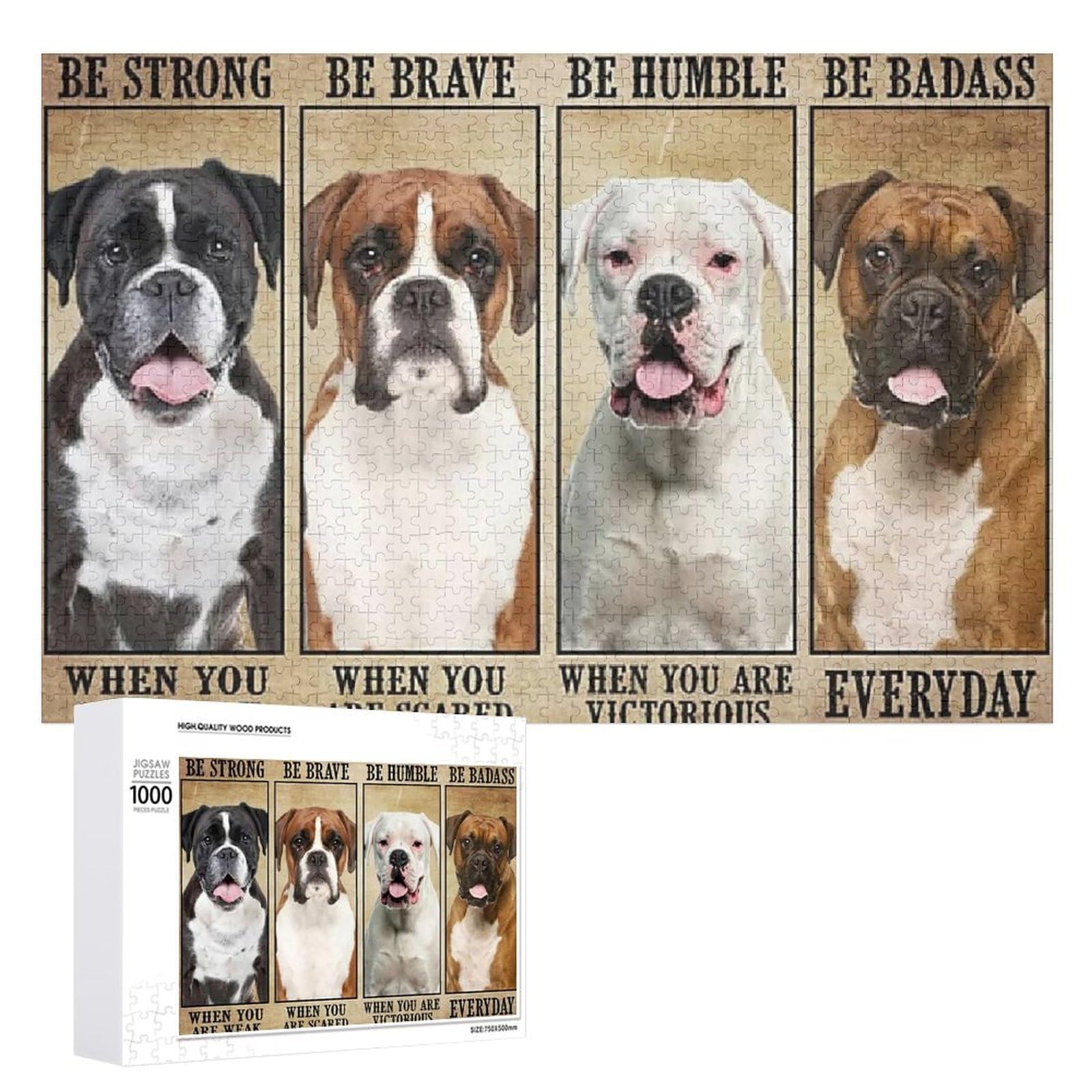 Animal Jigsaw Puzzles 1000 Pieces for Adults - Boxer Be Strong Be Brave Be Humble Be Badass Dog Lover Wooden Puzzle - Puzzles for Youth Children Home Decor Funny Game Best Gift Preschool Toys โ image 1