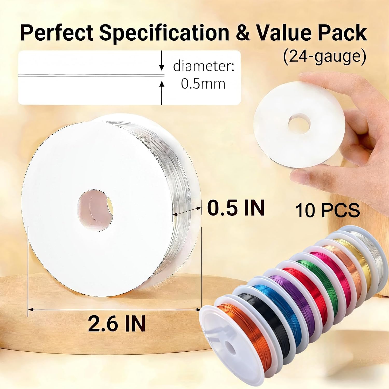 10 Rolls 24 Gauge Colored Copper Jewelry Wire - 0.5mm Beading Wire | Non-Tarnish Thin Bendable Craft Wrapping Wire Kit, Soft Metal Jewelry Making Wires for Crafts, Art, Bracelet, Bead, Crafting thumbnail