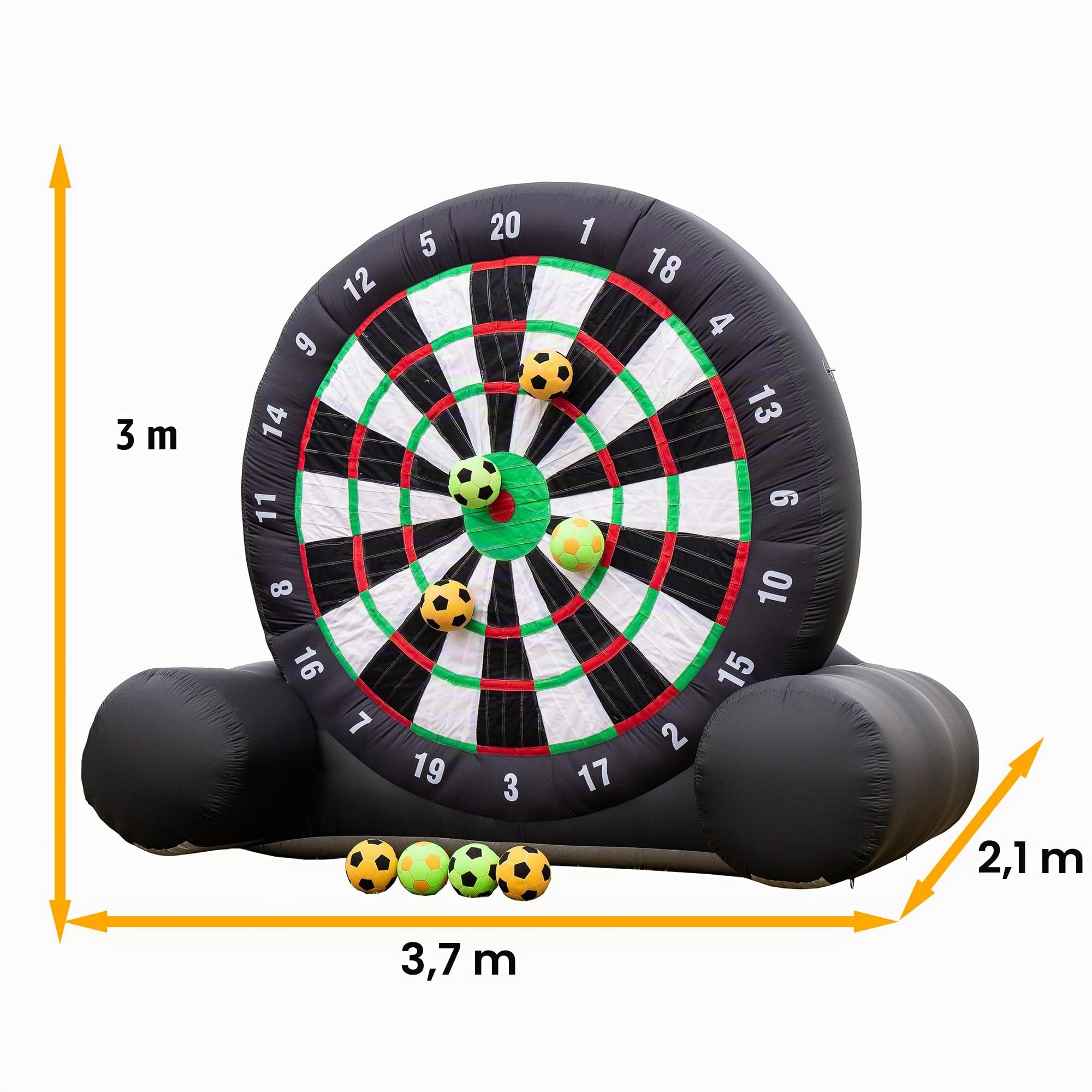 Aufblasbares Dartboard für Fußball-Dartpfeile im Freien (3 m hoch) – inklusive 8 Bälle und 370 W Ventilator – Riesenspiel mit großem Ziel