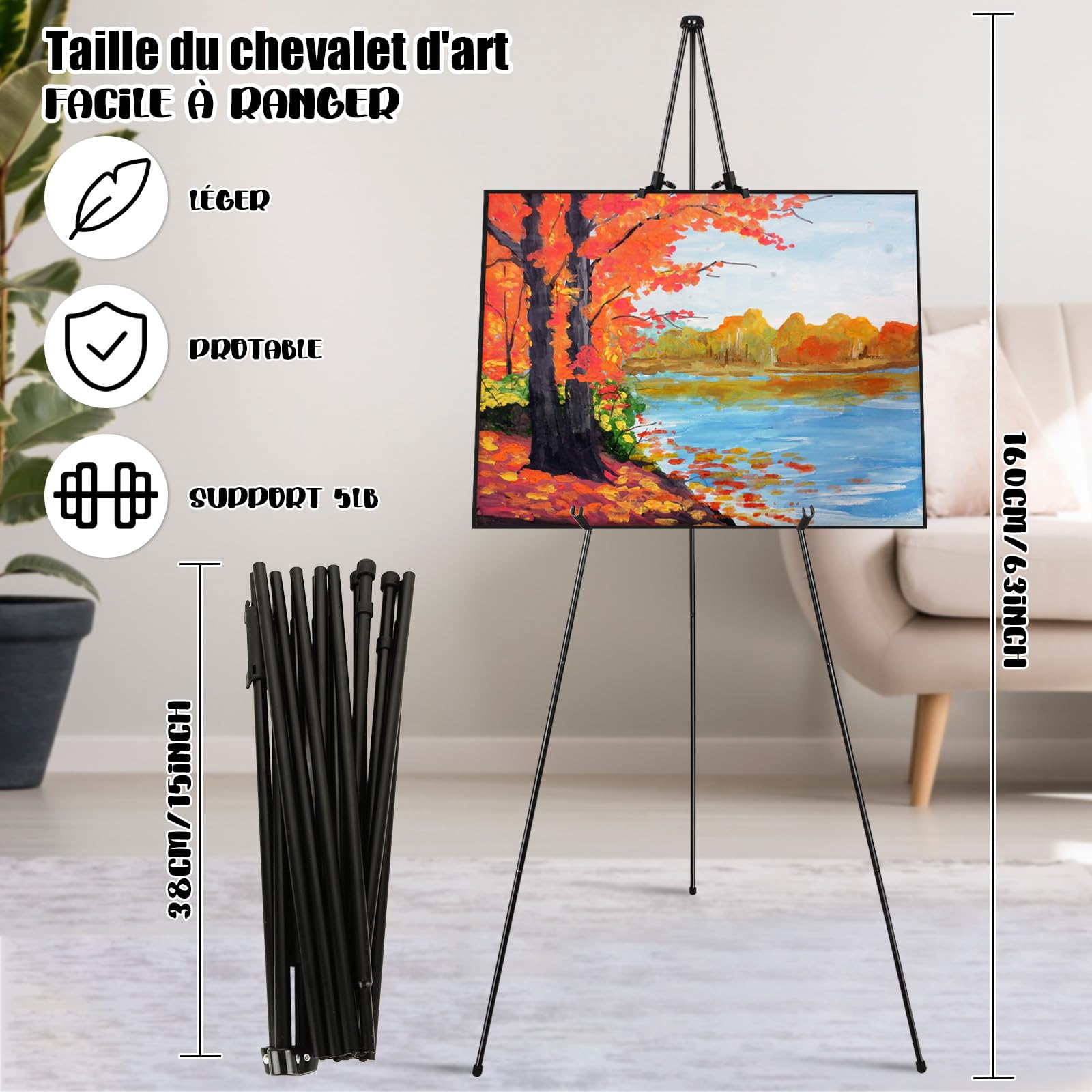 STARVAST Lot de 3 chevalets réglables pour artiste - Hauteur : 160 cm - En métal - Pliable - Pour affichage d'art, signe de mariage, peinture