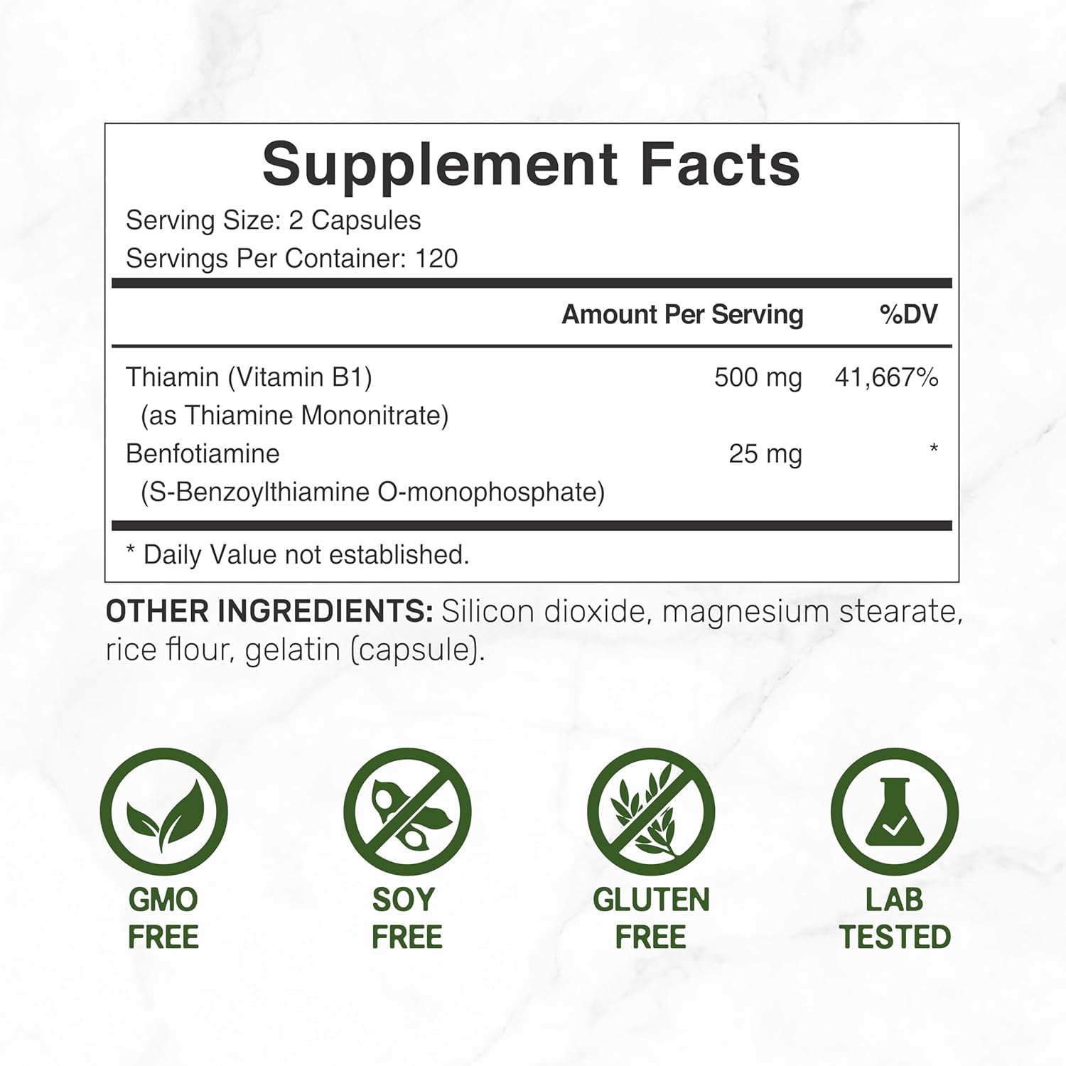 DEAL SUPPLEMENT Vitamin B1 500mg with Benfotiamine, 240 Capsules – 2 in 1 Enhanced Formula – Fat & Water Soluble Thiamine B1 Supplement – Third Party Tested, Non-GMO, No Gluten - Image 2