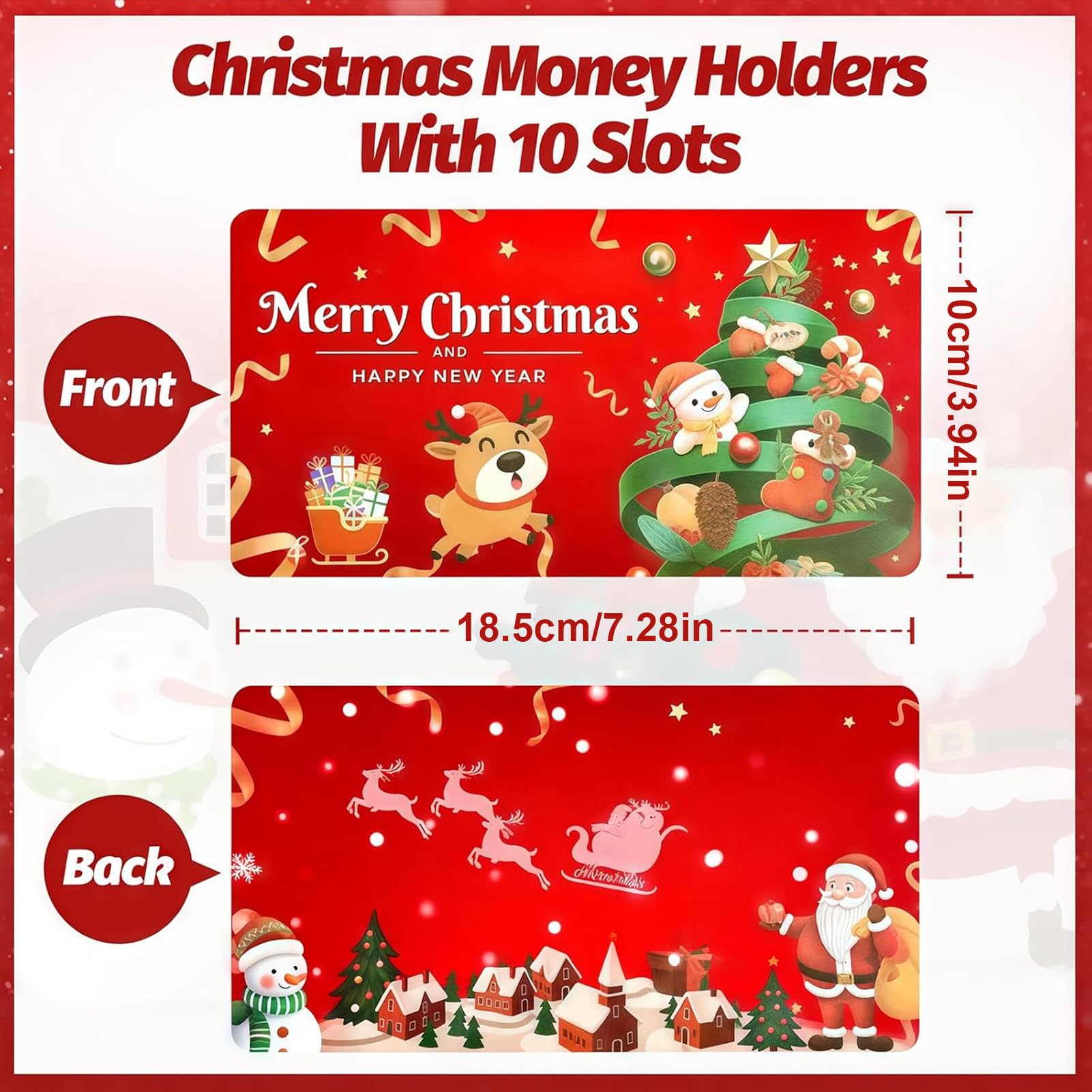 Sobres de dinero de Navidad, tarjeta de felicitación de invierno de 6 ranuras, sobres de dinero en efectivo, para adultos, amantes, amigos, mujeres, hombres, niños y niñas