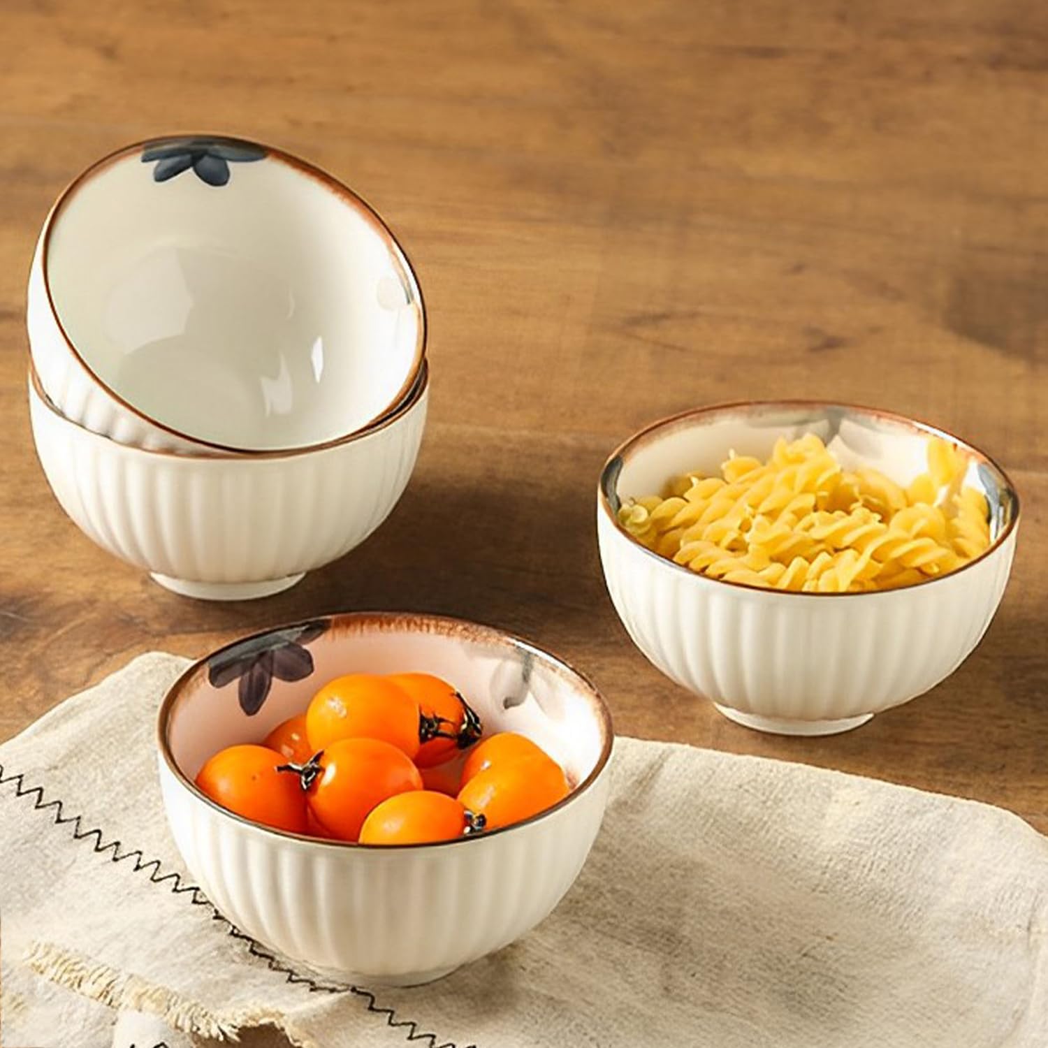 Großes Müslischüssel-Set, 350 ml, Suppenschüsseln, mikrowellengeeignet, Reisschalen, Frühstücksschalen, Keramik-Müslischalen (Weiß, 4 Stück)