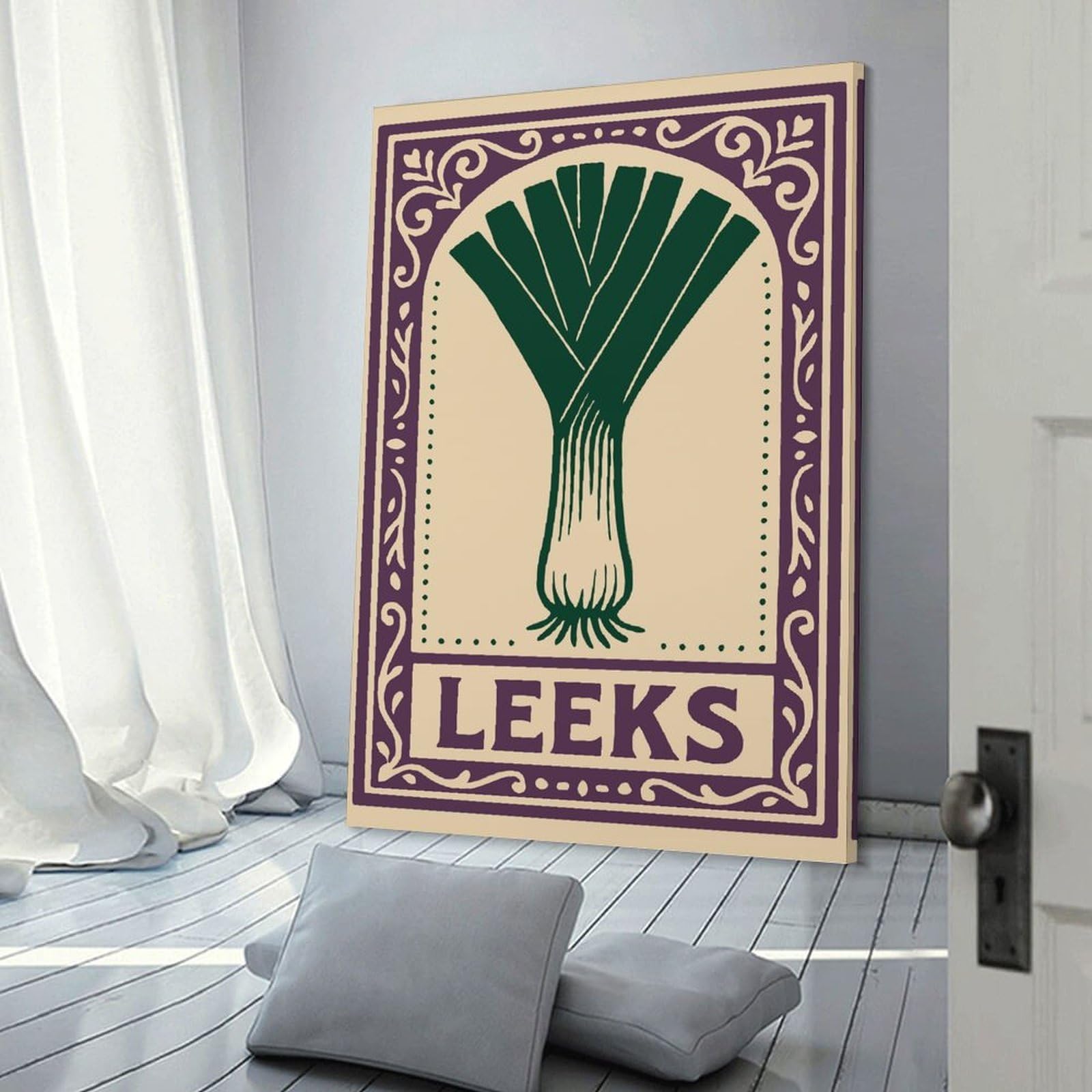 Junmoney Decorative Canvas Print Leeks Illustration in Decorative Frame, 12x18inch(30x45cm), for Office, Study Or Home Workspace, Decorative Artwork for Productive Spaces