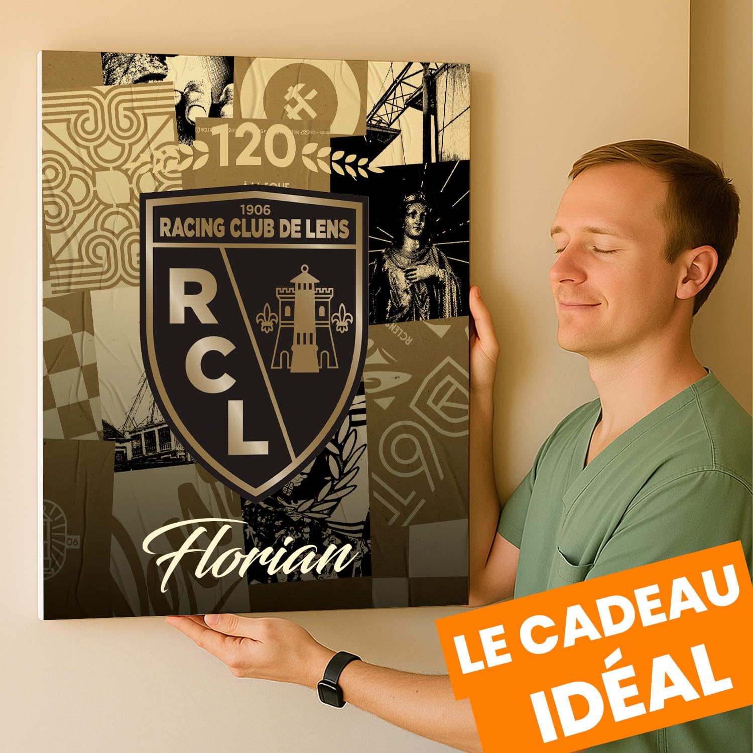 Toile personnalisable Racing Club de Lens – Édition 120 Ans | Produit Sous Licence Officielle | Format 50x40 cm | Fabriqué en France | Décoration Supporters – Personnalisation Prénom (Third)