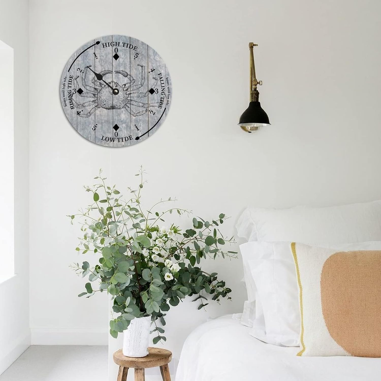 Vintage Beach Time Tide Clock Ocean Life Ocean Time Wooden Clock Wood Tidal Clock High and Low Tide Movement Clock for Beach Seaside House Cottage Hotel Camping 15 Inch