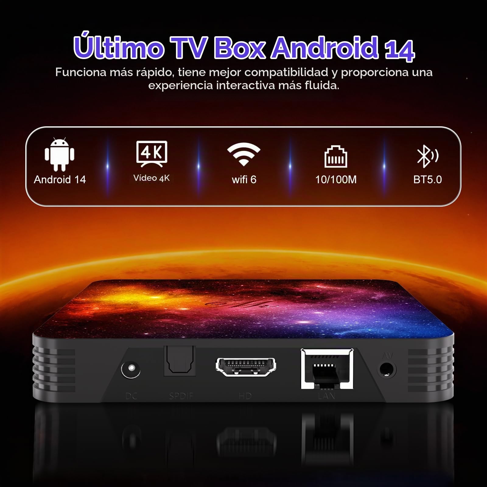 Android TV Box 14, 4GB RAM 128GB ROM Mali-G31, WiFi 6, Bluetooth 5.0, 8K UHD 3D, Ports USB et HDMI, Android TV Box 14 Avec Mini Clavier