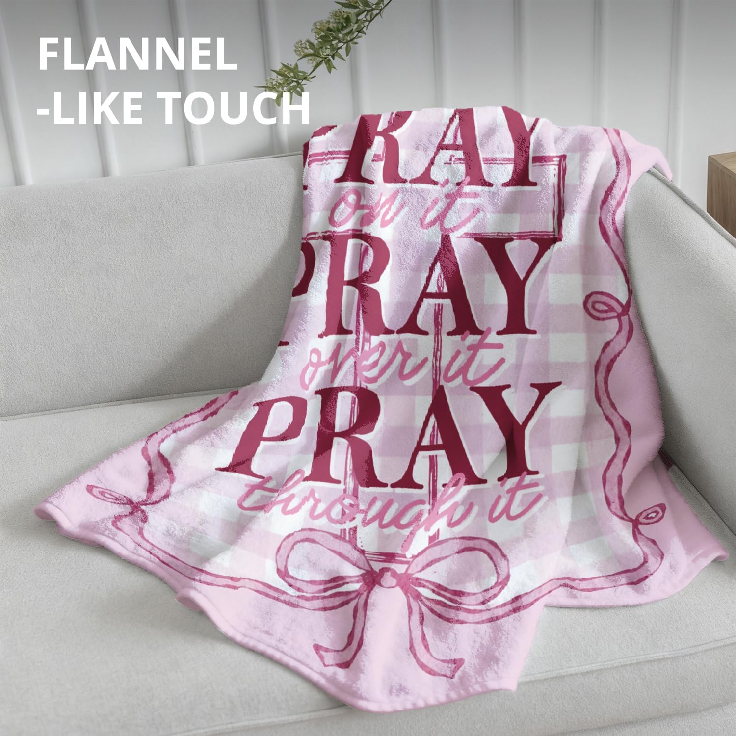 Pink Christian Blanket, Coquette Pink Bow Bible Verse Throw Blankets for Girly Room Bedroom Dorm Couch Bed Decor, Preppy Religious Scripture Blanket, Christian Gifts for Women, 50x60 Inch - Image 4