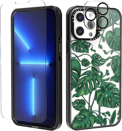 Mootobo Funda 4 en 1 para iPhone 13 Pro Max con protector de pantalla  protector de lente TPU transparente borde de parachoques delgado a la moda a