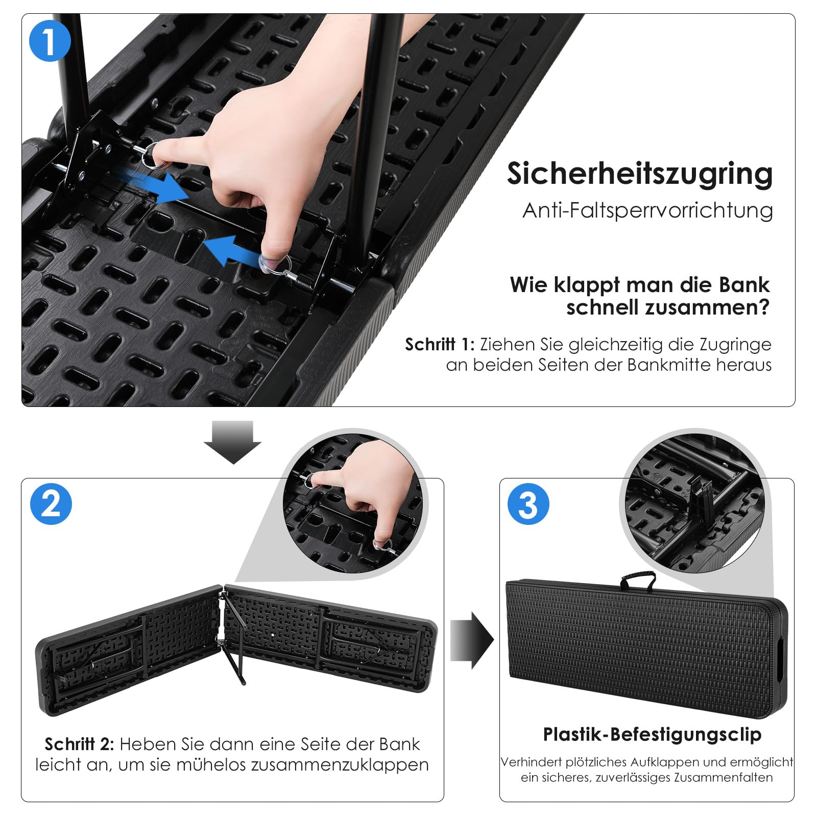 LIFERUN 2 pcs Bierbank Klappbar, Klappbank Garten, Faltbank Camping | 183cm Faltbare Campingbank, Bierzeltbank mit Tragegriff, Gartenbank Partybank aus HDPE Kunststoff & Stahlgestell,Rattan-Optik