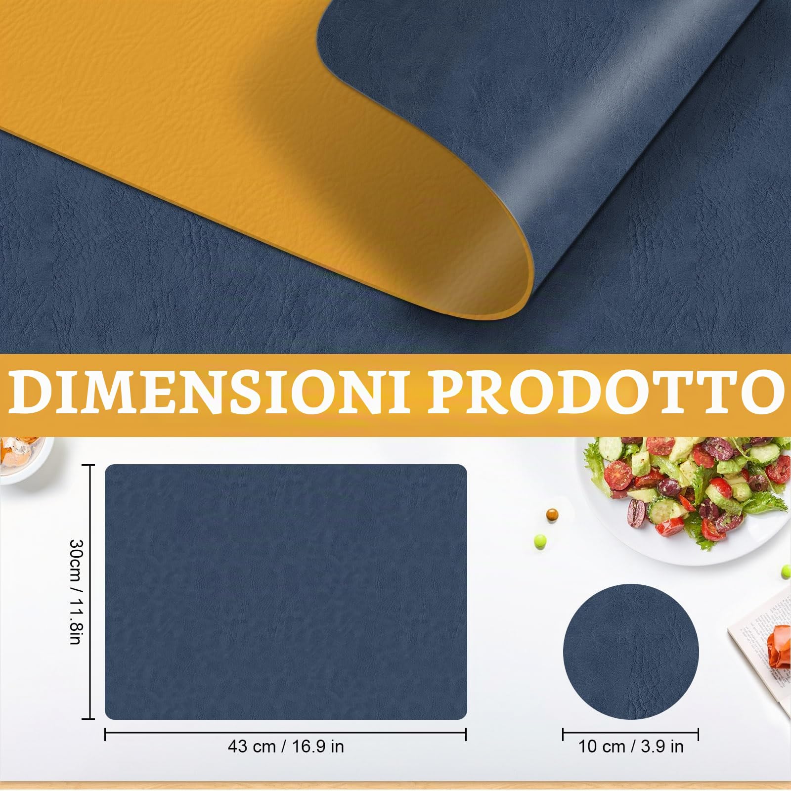 Set di 6 tovagliette e sottobicchieri-Tavagliette resistenti al calore lavabili, tovagliette in pelle a doppia faccia con design antiscivolo per cucina, casa, ristorante