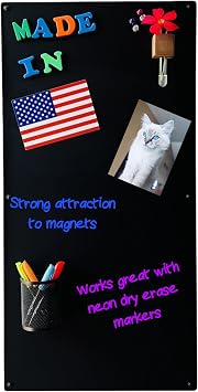 Large Magnetic Board for Wall - Magnet Display Board - Magnetic Bulletin Board - Dry Erase Memo Board- Made in USA Matte Black, 15" Wx30 L