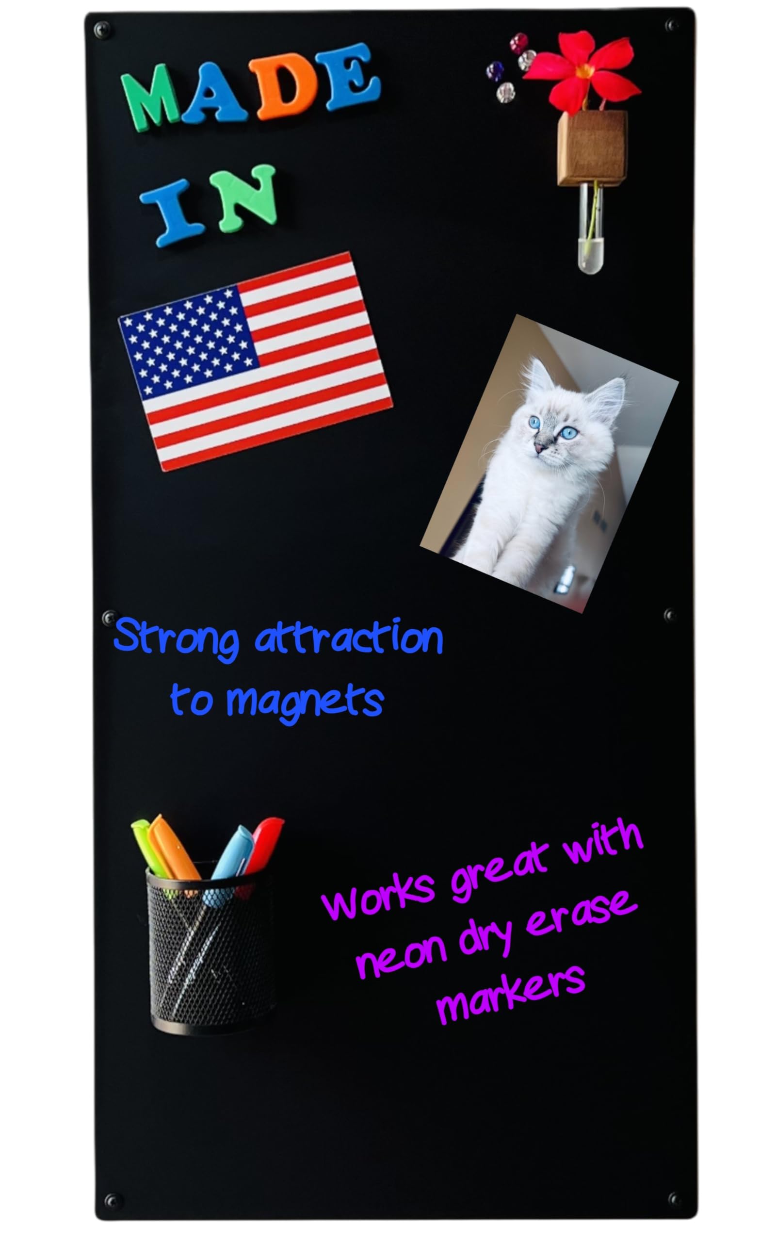 Large Magnetic Board for Wall - Magnet Display Board - Magnetic Bulletin Board - Dry Erase Memo Board- Made in USA (Matte Black, 15" Wx30 L)