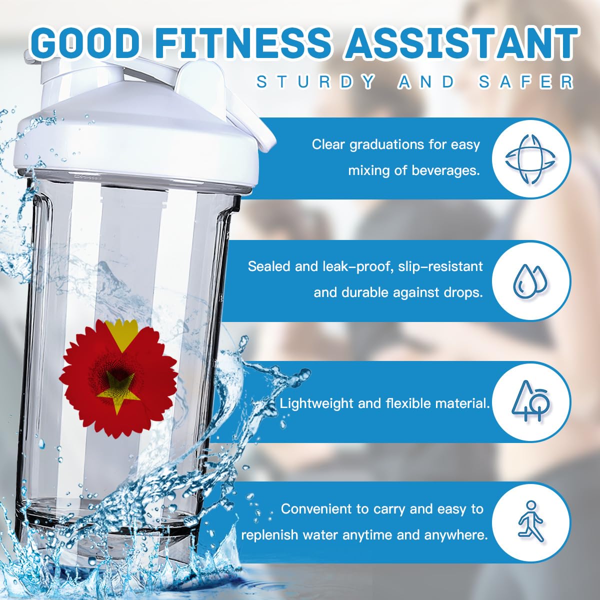 Flower Tigray Flag 18 Ounce Shaker Bottle Drink Mixer Leak-proof Pre Workout Protein Shakes Meal Replacement Shakes Bottles 500ML/18 Oz White