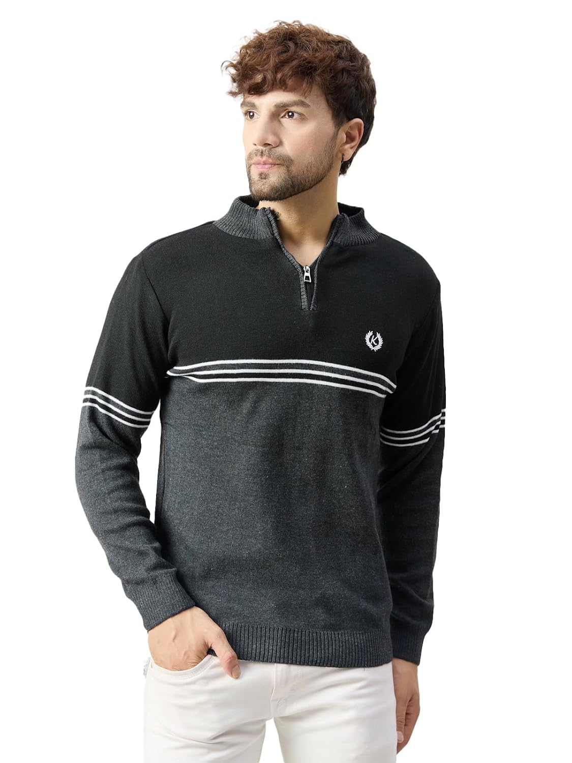 Kvetoo Men High Neck Zip Full Sleeve Woolen Winter Sweater Kvetoo Men High Neck Zip Full Sleeve Woolen Winter Sweater