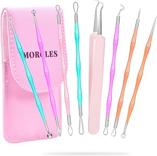 Morgles 14-Head Pimple Popper Kit: Professional Stainless Steel Blackhead Remover Tools for Acne, Zits & Nose with Leather Case