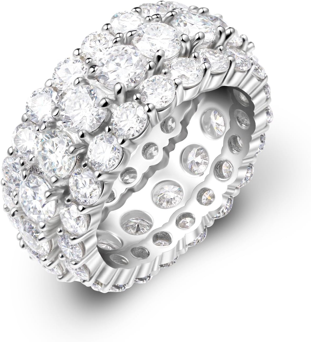 YSDD Moissanite Wedding Bands for Women, Wide Style 18 * 0.3CT Round Cut 925 Sterling Silver Plated with 18K White Gold Eternal Promise Engagement Ring