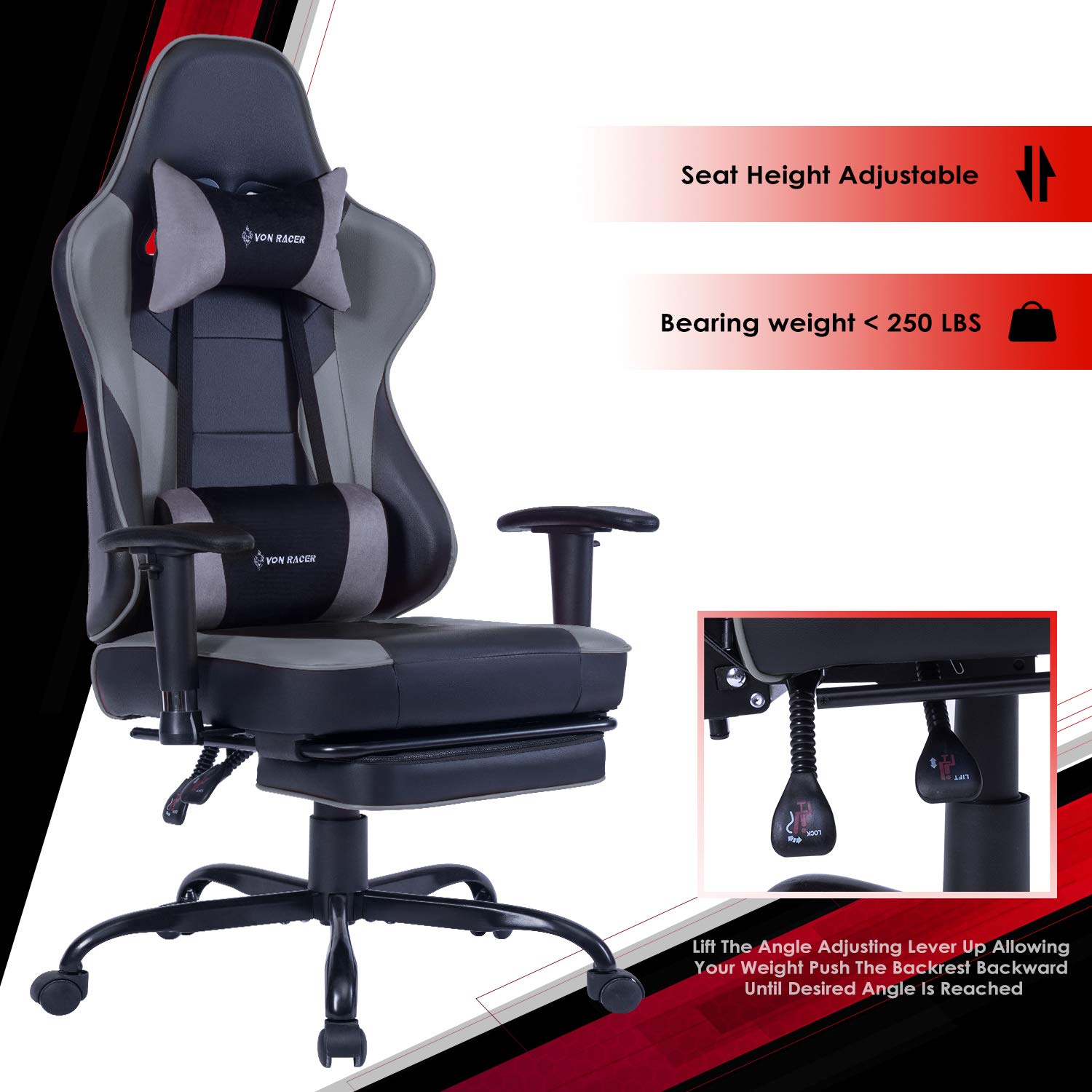 Buy VON RACER Gaming Chair with Massager Lumbar Support and Retractible