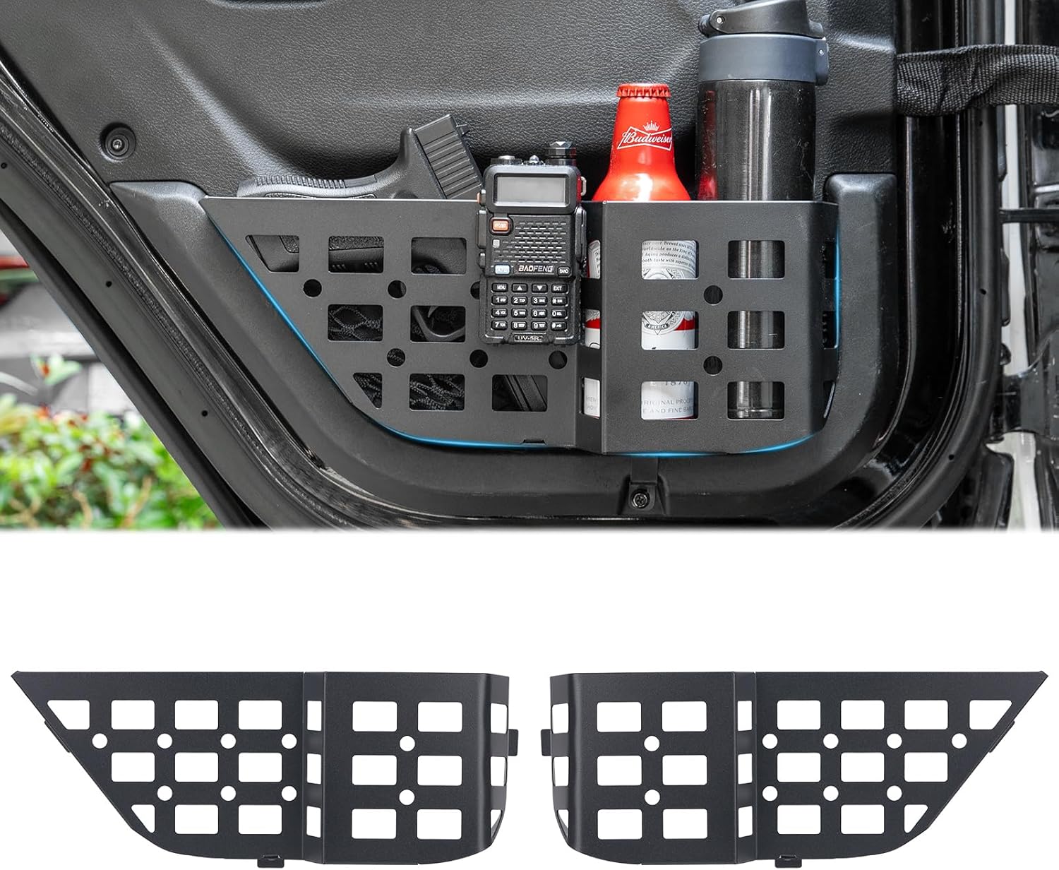 Z8 Metal Front Door Storage Box Pockets Fit Jeep Wrangler JL JLU 4XE 2018-2024 & Gladiator JT 2020-2024 Interior Door Side Insert Organizer Molle Panels Expansion Accessories(Not Fit Power Seats)