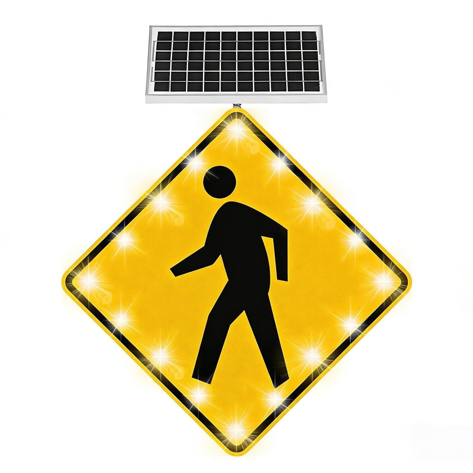 Señal de cruce de peatones LED con energía solar de 24"/30", advertencia de cruce de peatones intermitente con carcasa de aluminio resistente, IP65 a prueba de agua(24in)