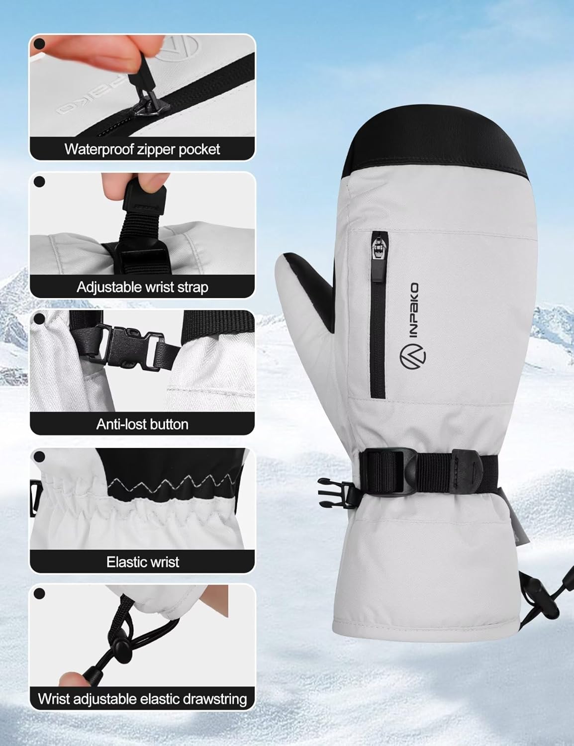 Winter Ski Mittens for Men Women,3M Thinsulate Thermal Snowboard Mittens, Cold Weather Snow Gloves for Skiing