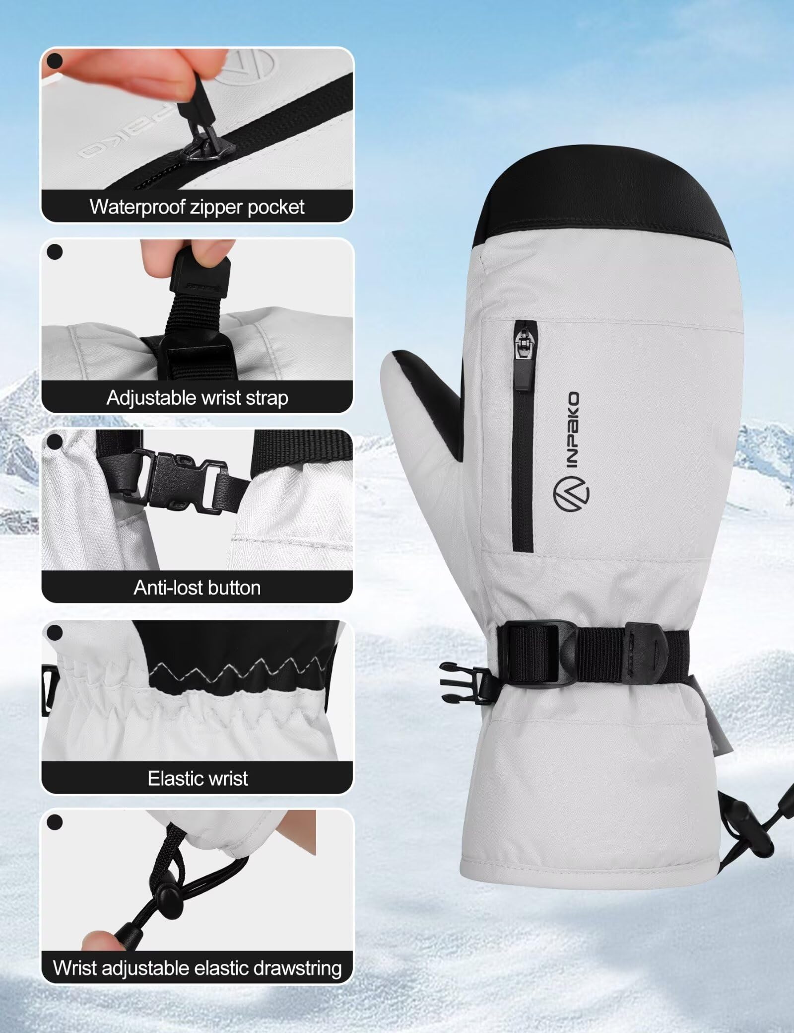 Guantes de esquí de invierno para hombre y mujer, guantes impermeables 3M Thinsulate con forro interior, guantes de snowboard para pantalla táctil, guantes térmicos de 5 capas para clima frío,