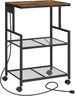 MAHANCRIS 3-Tier Rolling Printer Stand with Power Outlets & 2 USB Ports - Mobile Industrial Cart for Home Office Kitchen, Rustic Brown