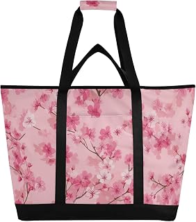 OTVEE Cooler Bags Large Large Reusable Grocery Tote for Picnic Travel Collapsible Cold Bag Perfect for Transporting Hot or Cold Food Travel Insulated Bag or Beach Cooler Bags Ink Cherry Blossom Patter