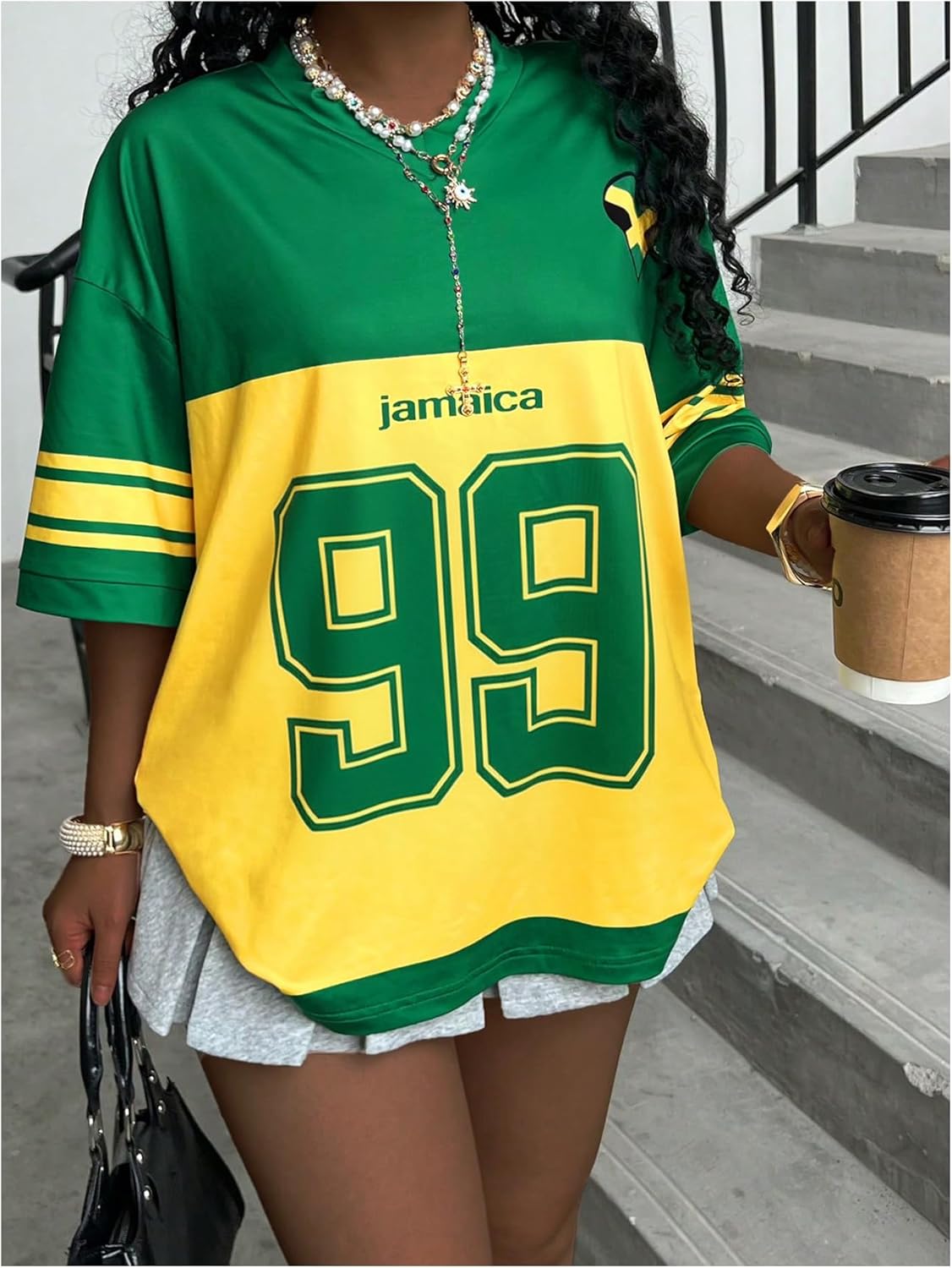 SOLY HUX Women's Y2k Jamaica Jersey Shirt Number Graphic Tees V Neck Half Sleeve Oversized Summer Tops Streetwear - Image 3