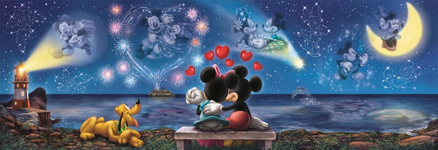 Clementoni Jigsaw Puzzle 1000 Pieces Panorama Collection, Disney Mickey & Minnie, Compact Box, 39503, Made in Italy