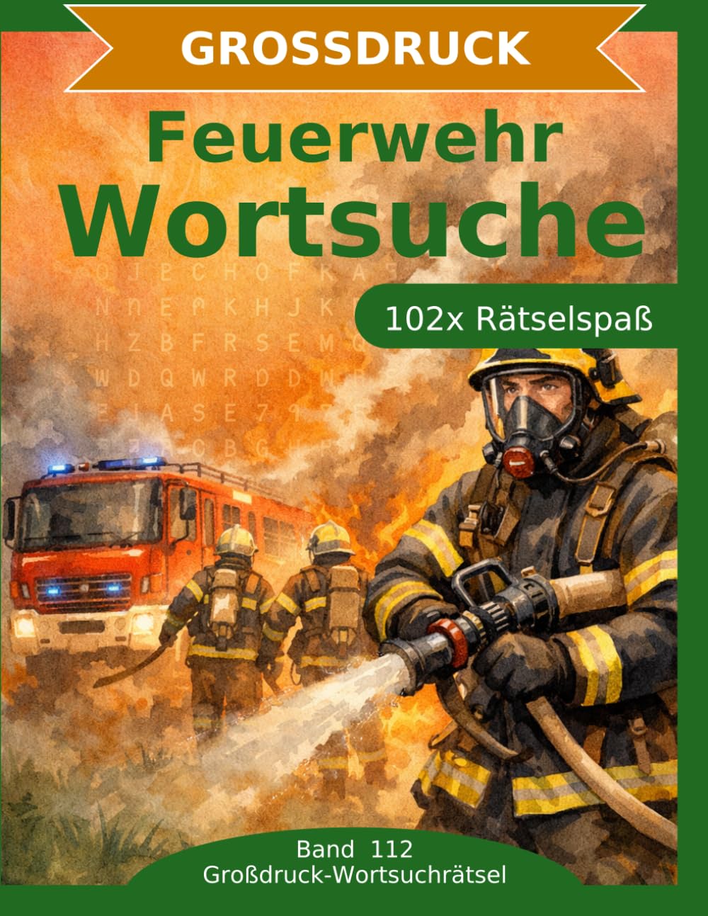 Feuerwehr — Wortsuche in Großdruck: 102 Wortsuchrätsel mit extra großer Schrift | Geschenkidee für Oma & Opa