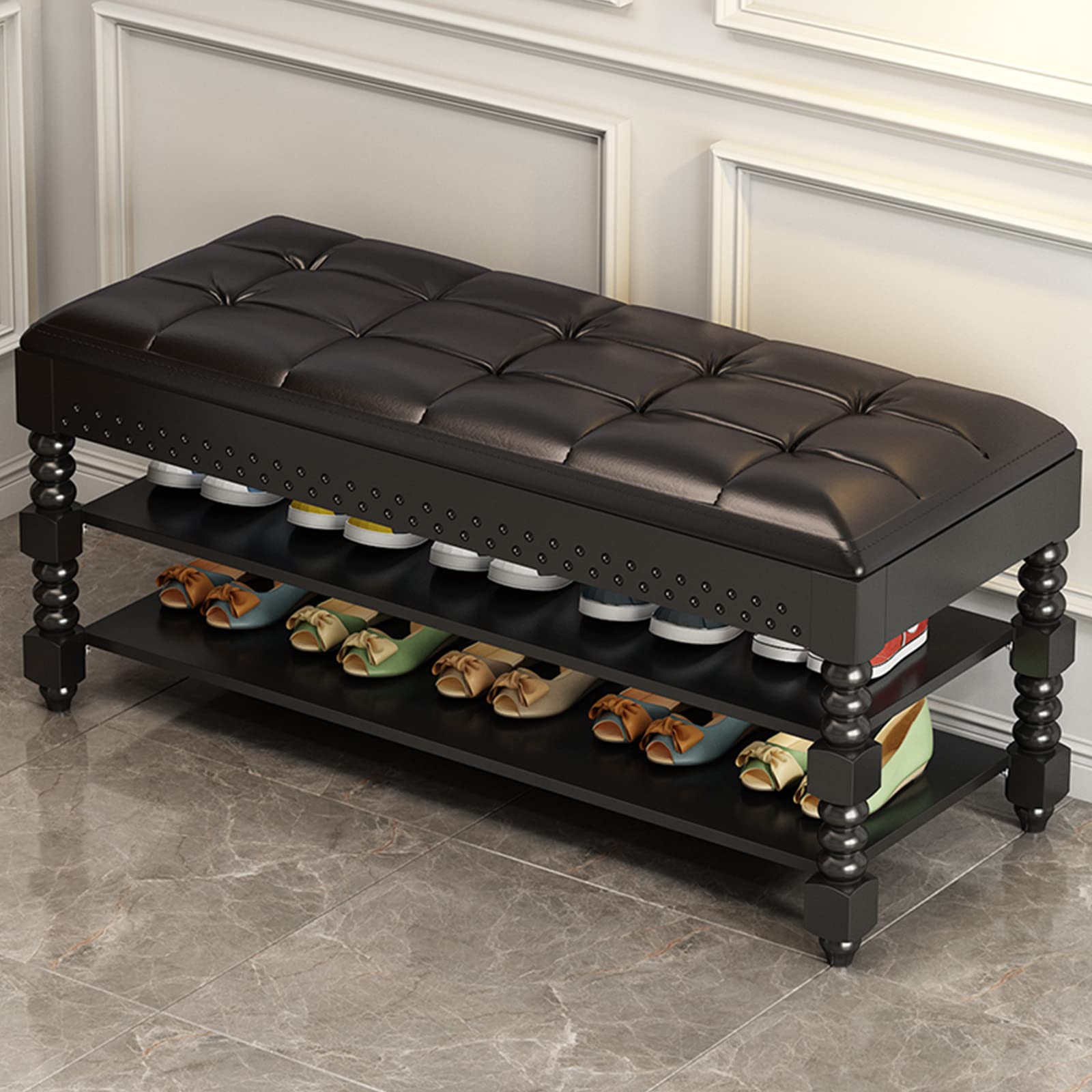 Pouf ottoman moderne en cuir pour couloir étroit afin de s'asseoir facilement