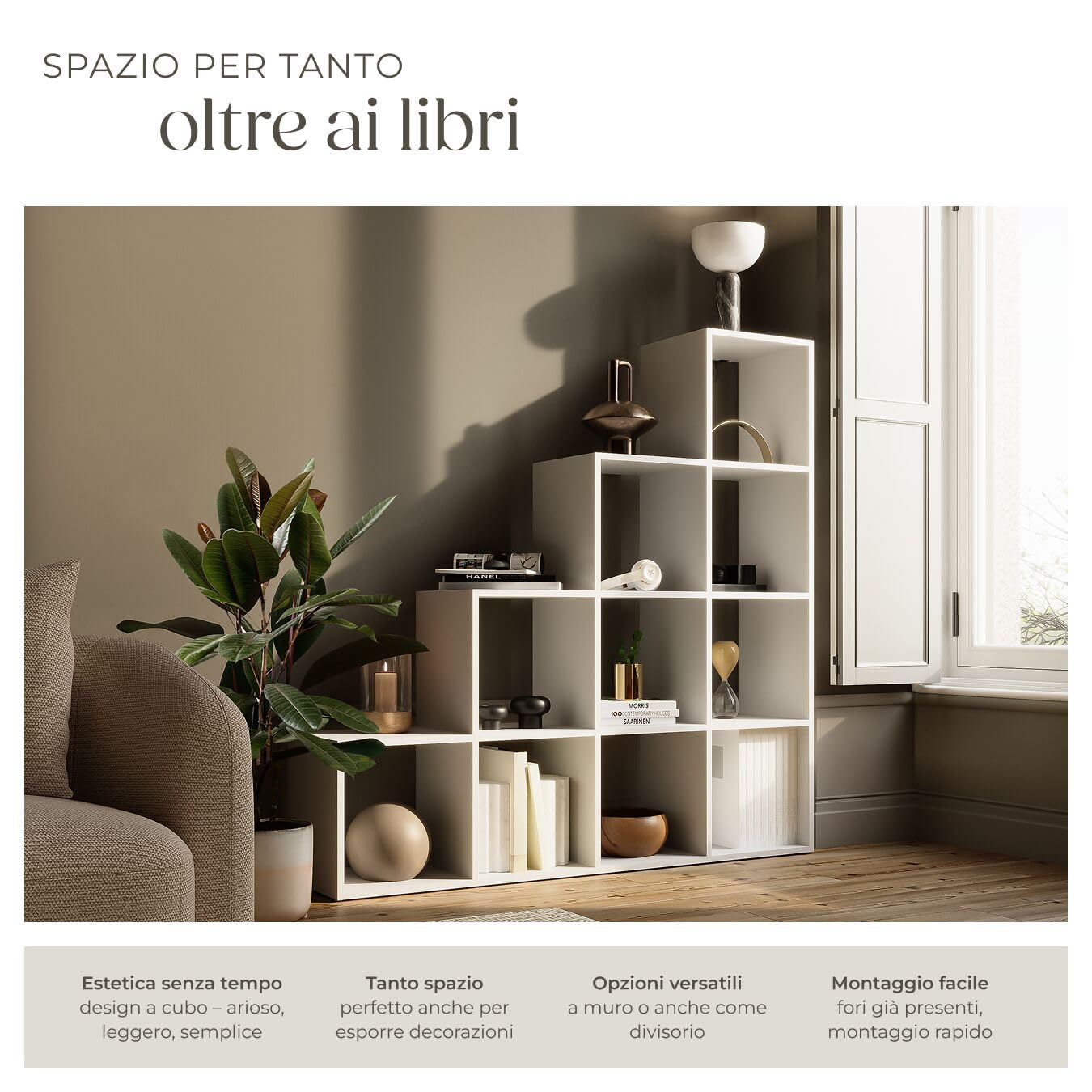tectake® Libreria Moderna con 10 Scomparti, 130x130x29 cm, Design a Cubo, Protezione Ribaltamento, Libreria Scaffale, 10 Scaffali, Antiscivolo, Soggiorno, Ufficio, Cameretta - Bianco