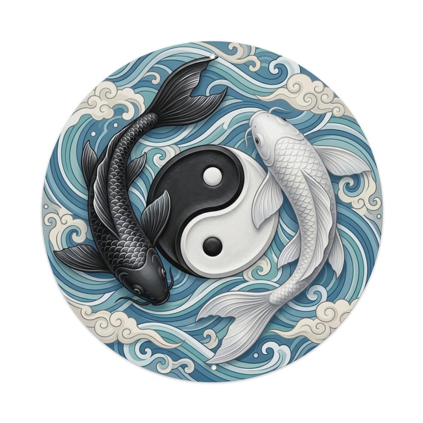 Metal Tin Sign Tai Chi Koi Fish