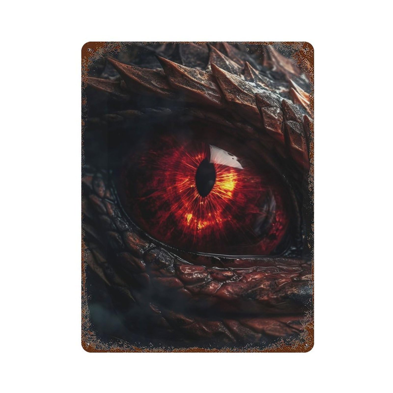 Fire Dragons Ruby Eye 15.7"x11.8" Vintage Rust Metal Sign, Shabby Chic Decor for Garage, Bar And Workshop Decor