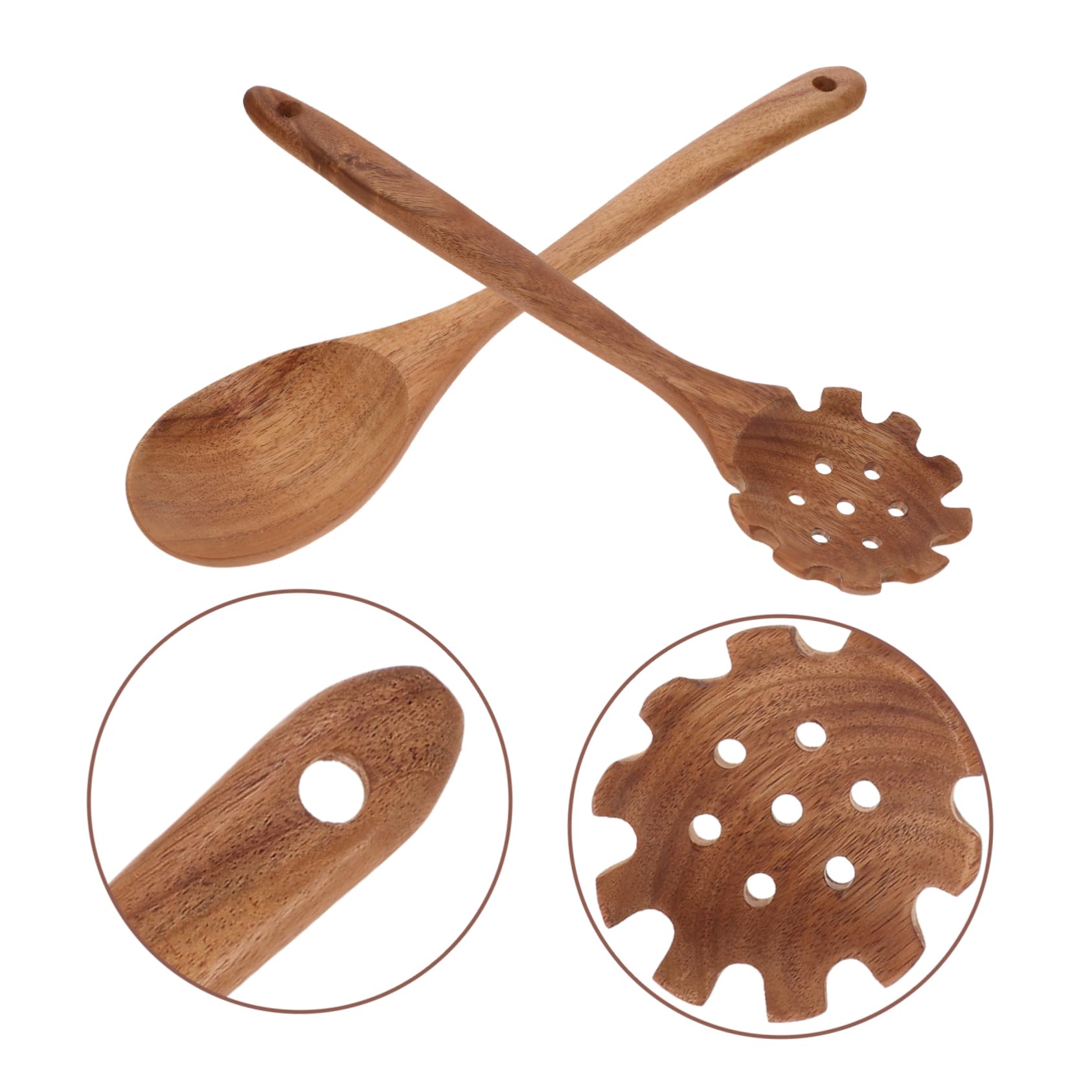MAGICLULU 4 Sätze Nudellöffel Mit Langem Griff Nudelsieblöffel Gabeln Und Löffel Wok Holzlöffel Kochlöffel Küchenwaren Pfannenwender Aus Holz Großblättrige Akazie Light Brown 2 Stück * 4
