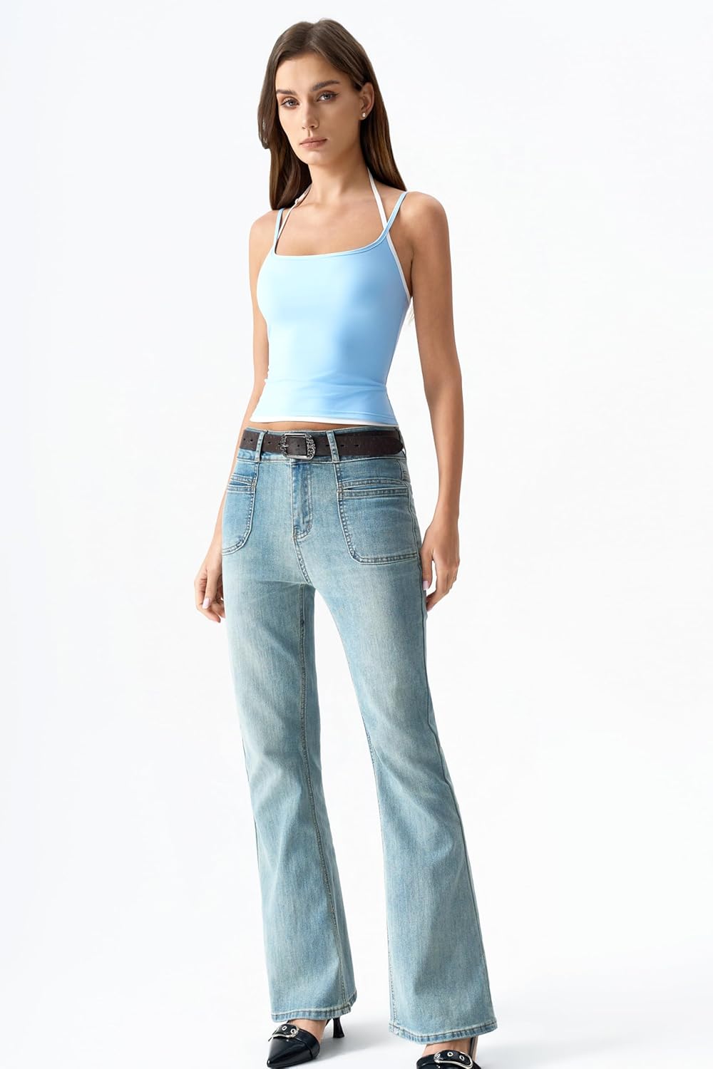 QINSEN Women's Spaghetti Strap Tank Top Slim Fitting Layered Halter Neck Sleeveless Cami Shirt - Image 5