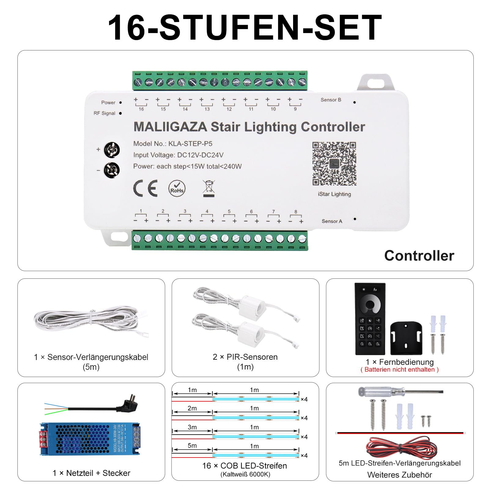 Luz de pedaleo inteligente, 16 escalones, blanco frío, 6000 K, detector de movimiento, luz de pedaleo con aplicación y control remoto de RF, luz de escalera inteligente Bluetooth, tira de LED COB para