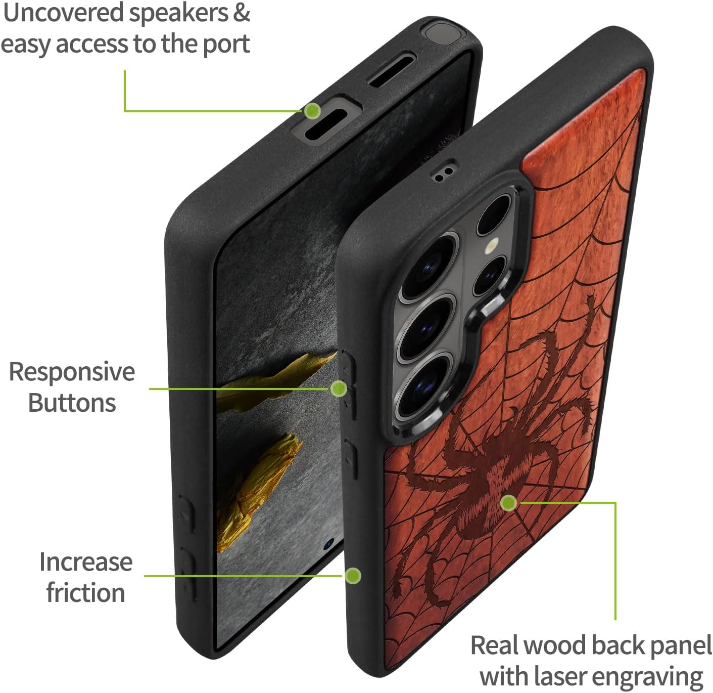 Carveit Magnetic Wooden Case for Samsung Galaxy S26 Ultra Case 2026, TPU Shockproof Cover & Wood Artisan Engraved, Compatible with MagSafe Wireless Chargers (Web Weaver's Dominion) Rosy