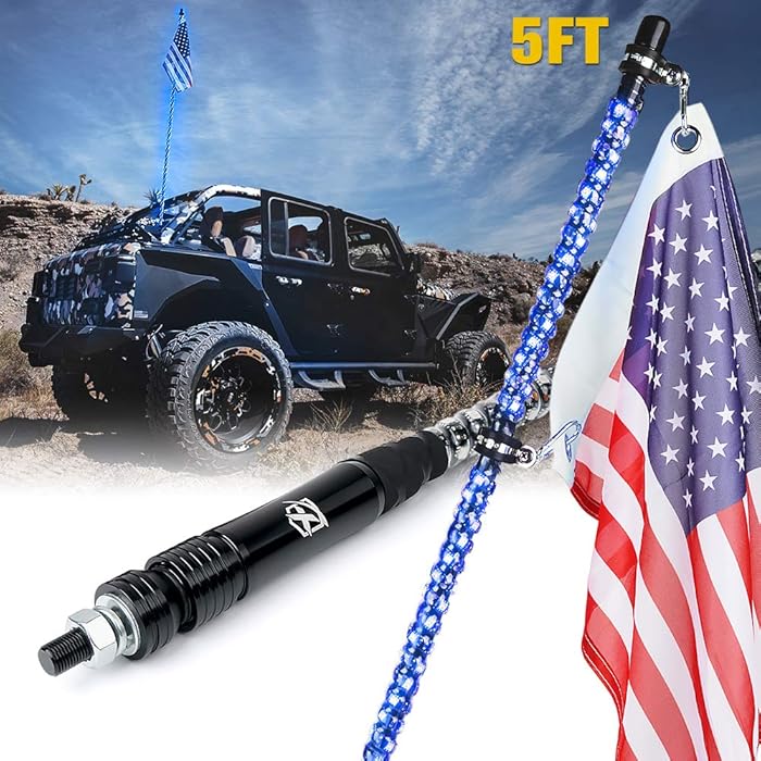 Buy Xprite Blue LED 5FT Spiral Whip Lights, Flexible Whip Pole Safety