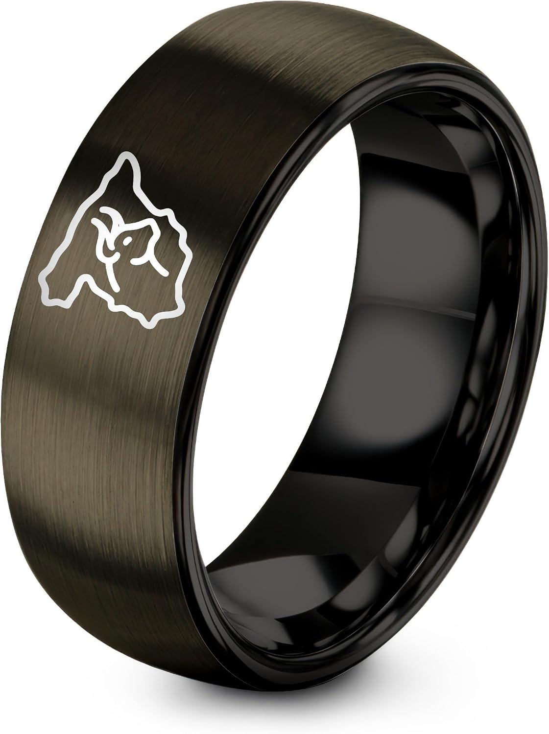 Gift for Traveler - Spain Ring - Anniversary Engagement Wedding - Band - 8mm - Personalized Custom Engraving - Gunmetal Black Silver - Flat Dome Bevel - Tungsten Carbide - Men Women