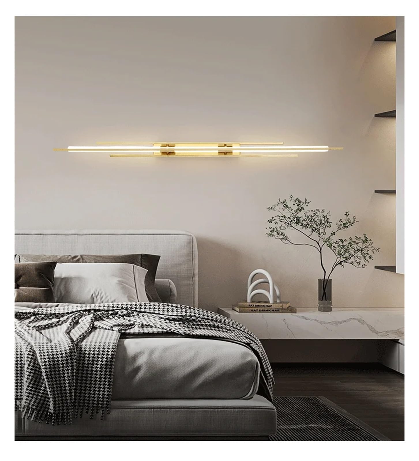 HCZKIUJY Wall lamp, Modern LED Long Wall Lamp Bedroom Bedside Living Room Dining Loft Light Staircase Corridor Sconces(Warm White-100CM Gold)