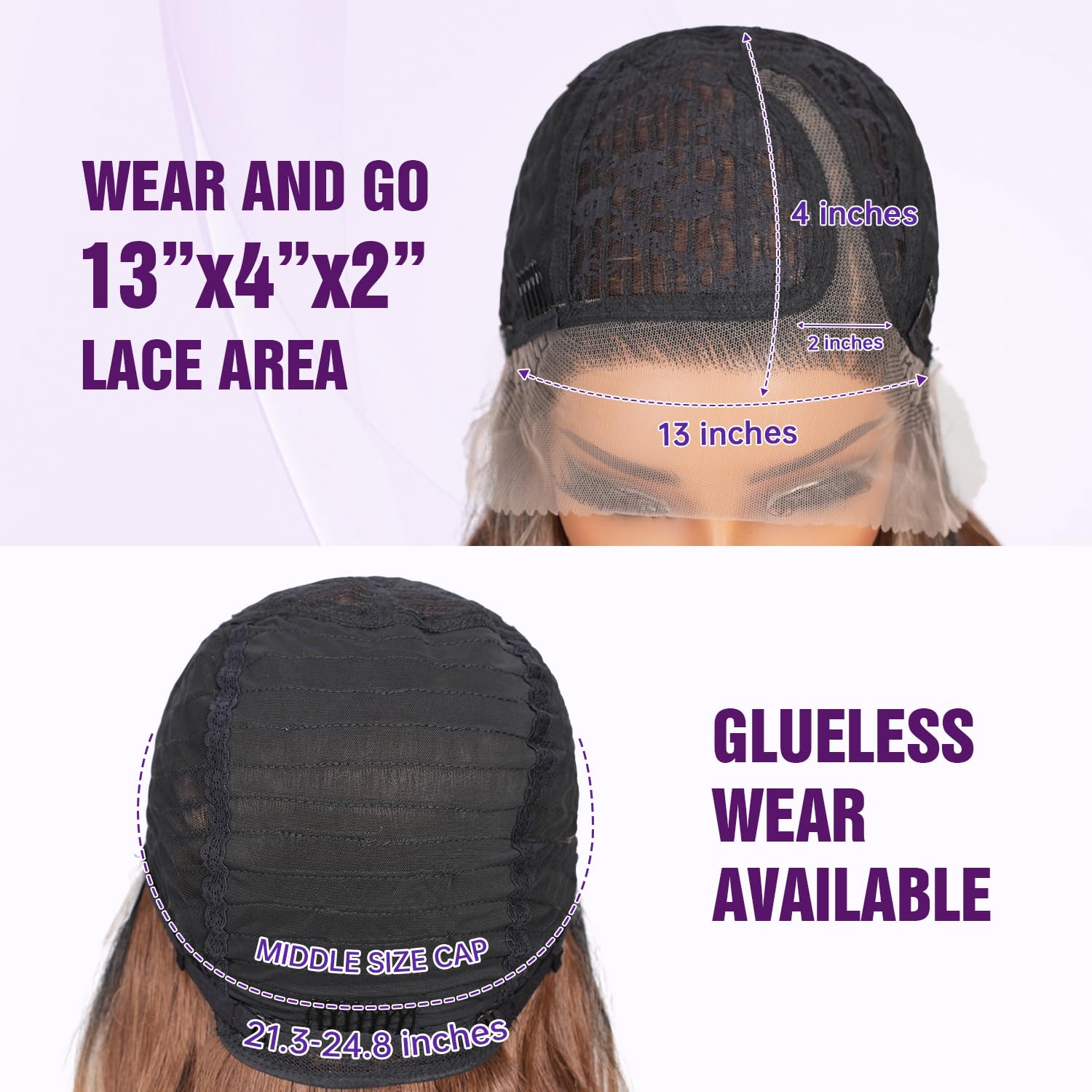 13x4 Glueless Wigs HD Transparent Lace,Wear and Go Synthetic Wig,L Part,200% Density Body Wave with Baby Hair,Pre-Plucked Frontal Wigs for Women ,Natural Hairline,Breathable Wig Cap 18 Inch