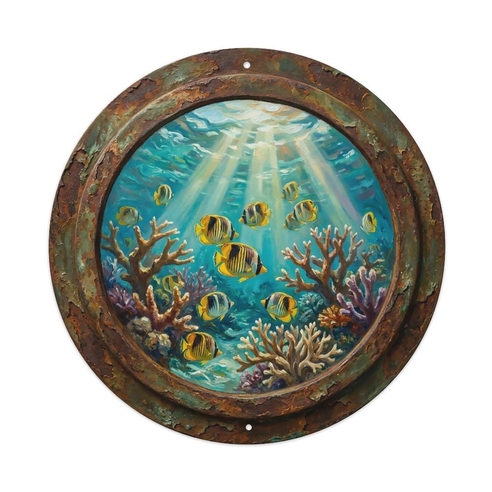 Vintage Porthole Butterflyfish Ship Window Undersea Deep Sea Metal Tin Sign
