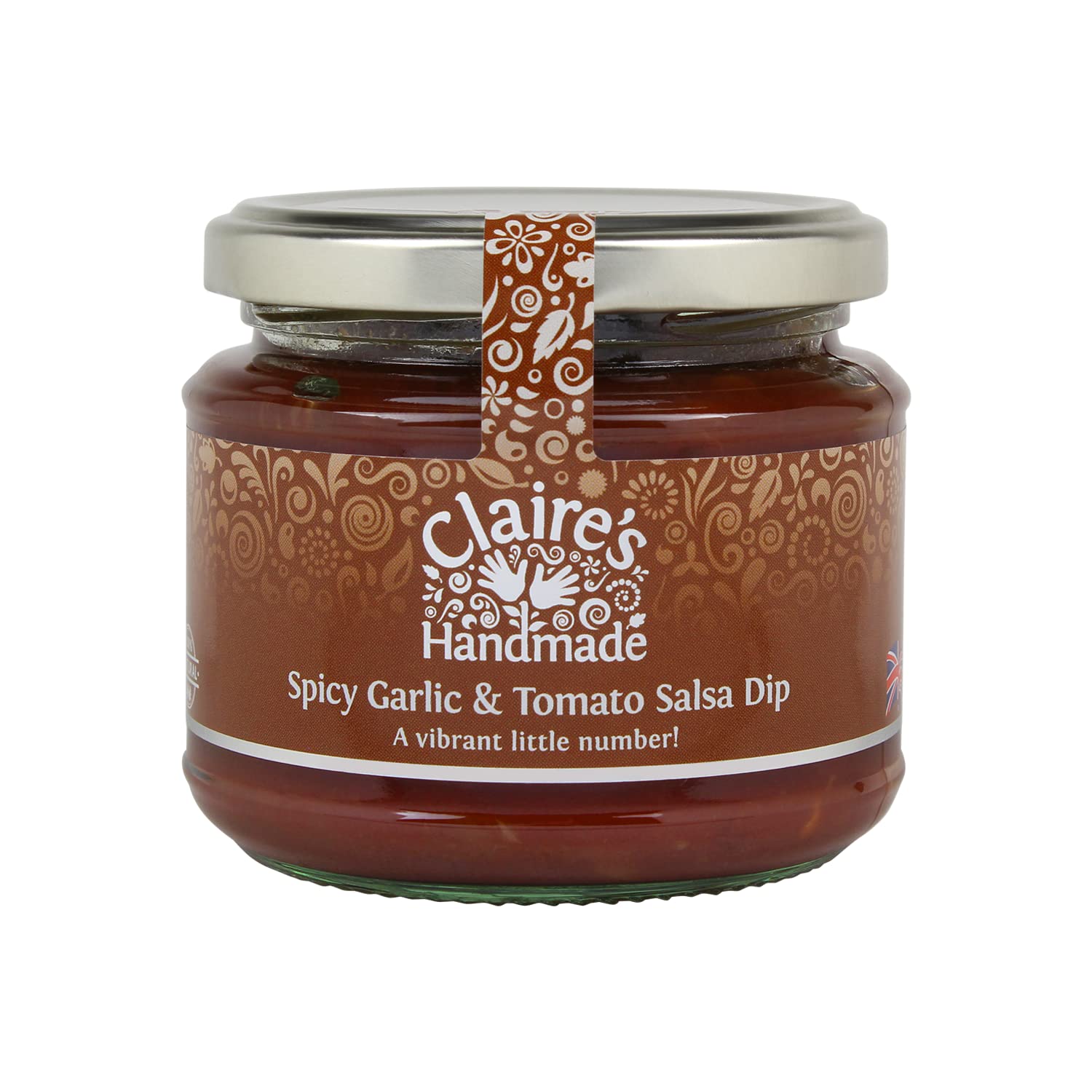 Claire's Handmade - Spicy Garlic & Tomato Salsa Dip (200g) - Traditionally Made Vibrant Dip Pair with Tortilla Chips, Meat, Fish & Poultry, Suitable for Vegetarian, Vegan & Gluten Free Diets, GMO Free